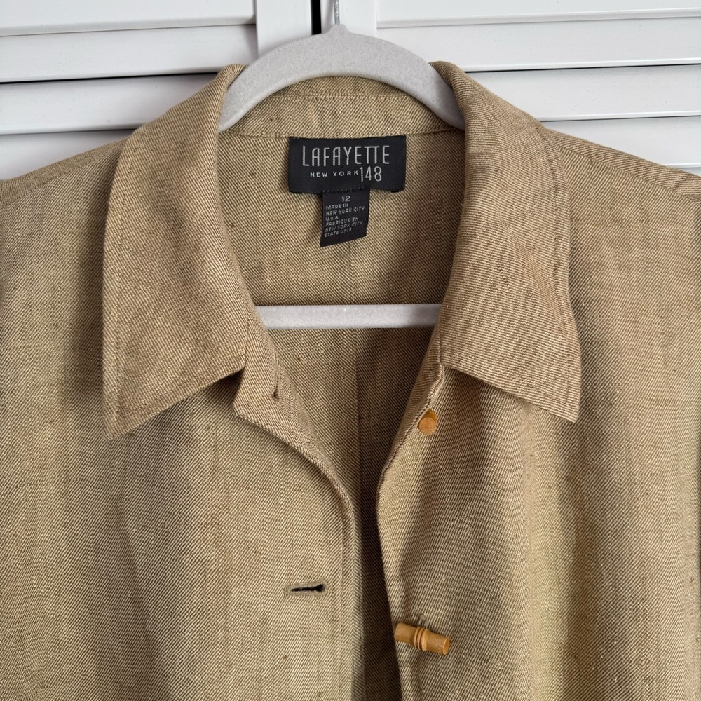 Lafayette 148 New York Linen Wooden Toggle Button Blazer Jacket Tan Beige 12 - Picture 3 of 11